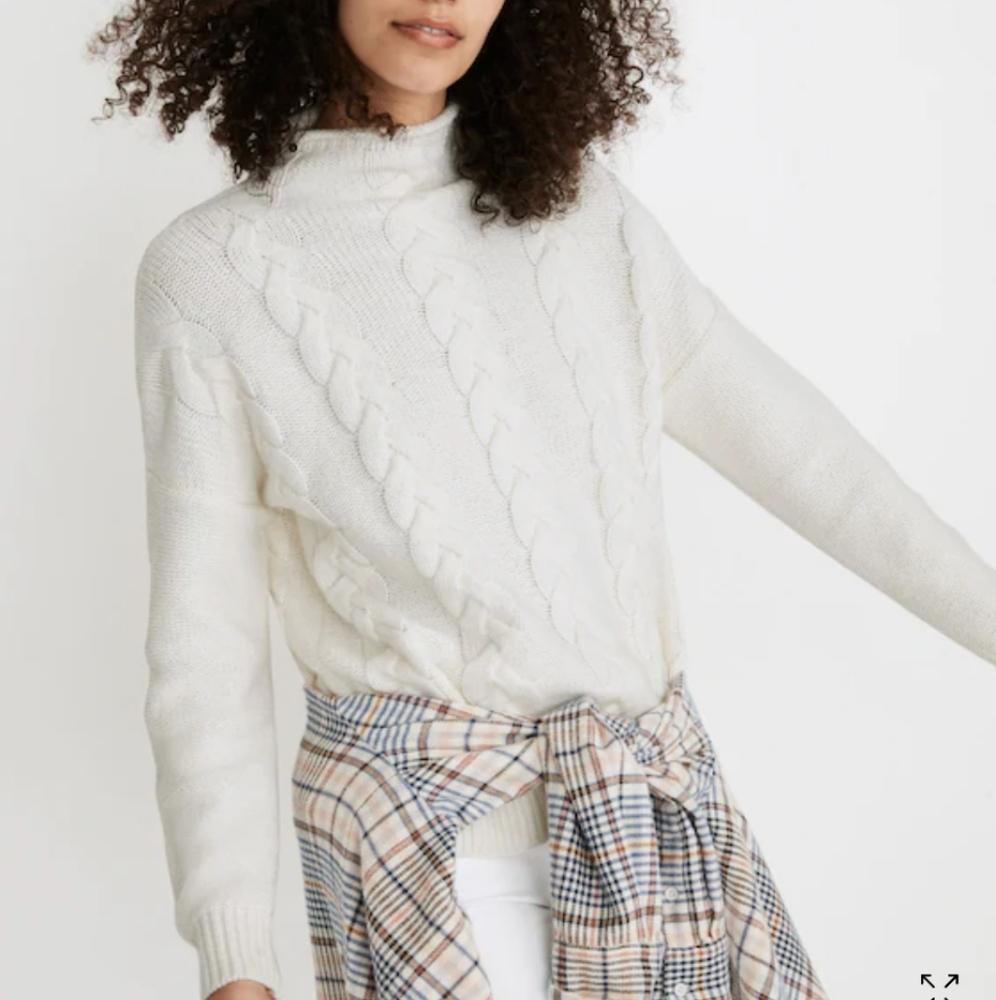 Madewell Grenville Cableknit Mockneck Sweater Cream Size M NWT